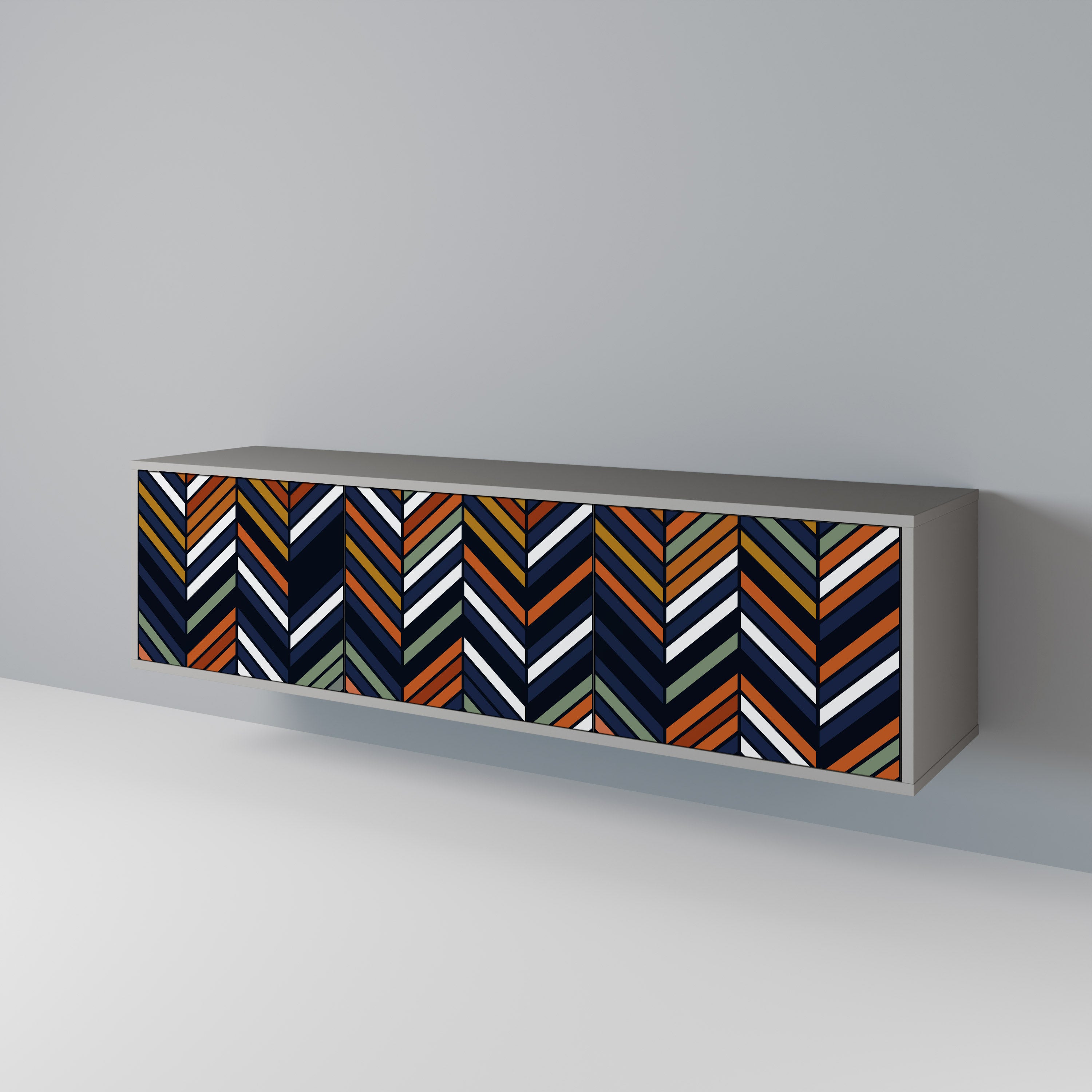 VIBRANT PATCHWORK 3-dörrars TV-bänk i grå finish