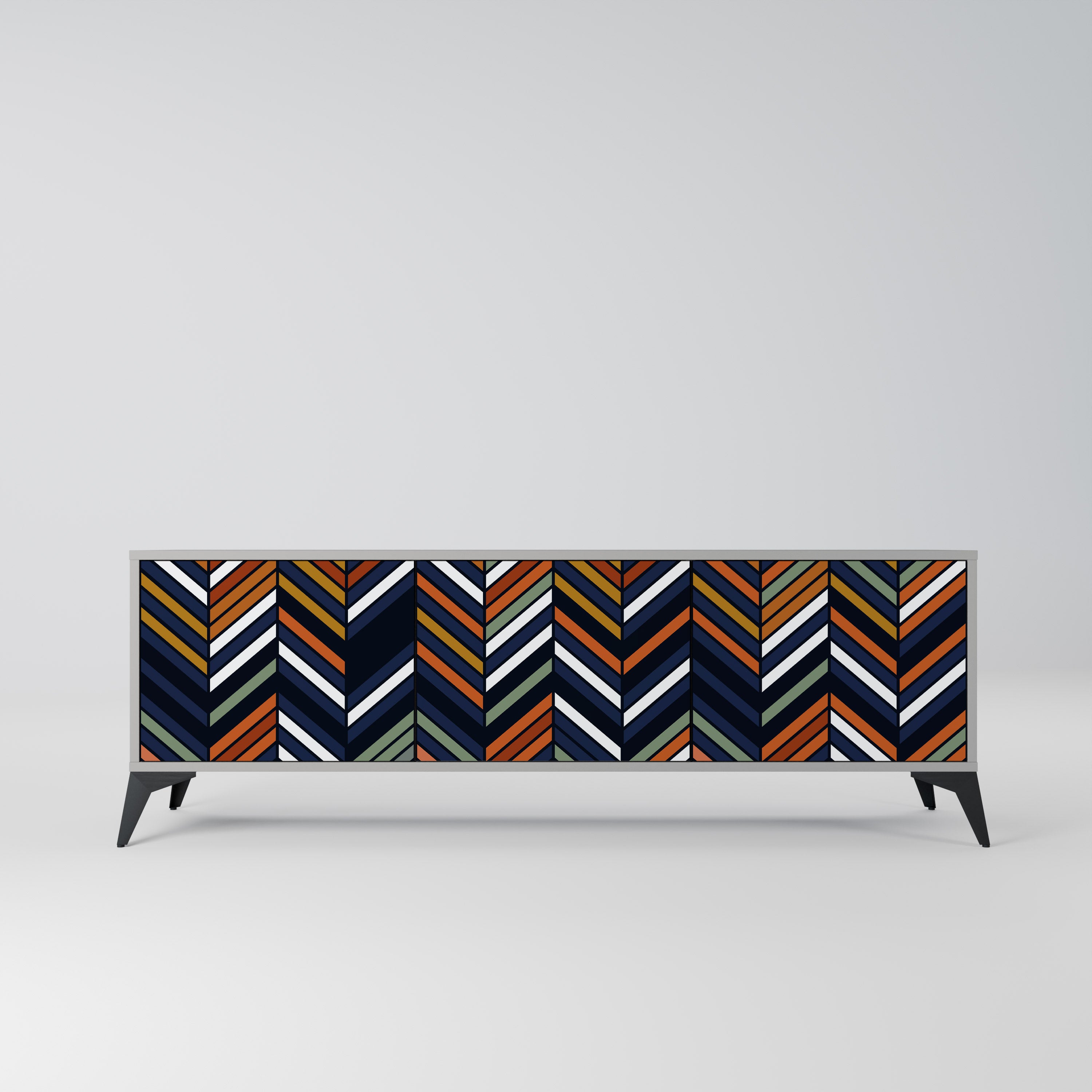 VIBRANT PATCHWORK 3-dörrars TV-bänk i grå finish