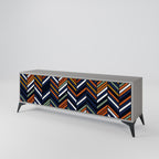VIBRANT PATCHWORK 3-Door TV Stand in Grey Finish