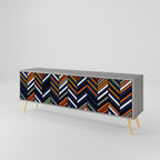 VIBRANT PATCHWORK 3-Door TV Stand in Grey Finish