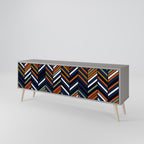VIBRANT PATCHWORK 3-Door TV Stand in Grey Finish