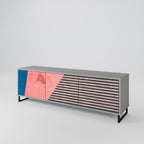 GLAMOROUS STRIPE 3-Door TV Stand in Grey Finish