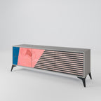 GLAMOROUS STRIPE 3-Door TV Stand in Grey Finish