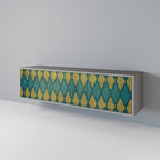 POLYGONS 3-Door TV Stand in Grey Finish