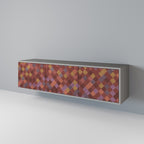 PAINTED SQUARES 3-Door TV Stand in Grey Finish