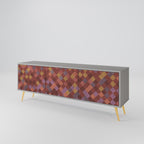 PAINTED SQUARES 3-Door TV Stand in Grey Finish