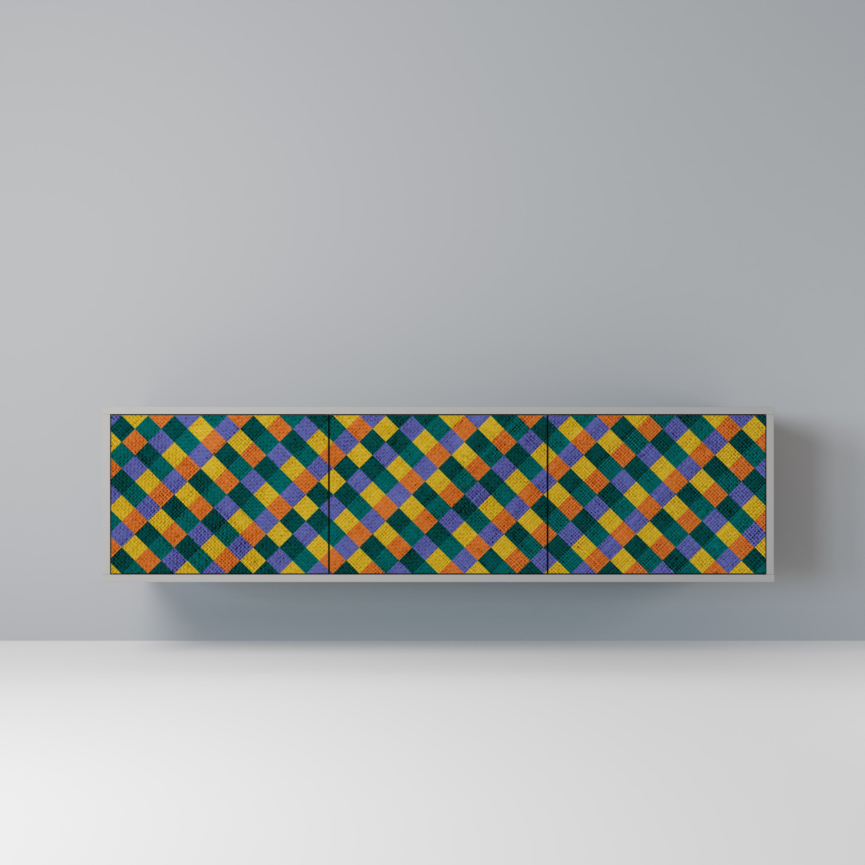 PAINTED SQUARES MIX 3-dörrars TV-bänk i grå finish