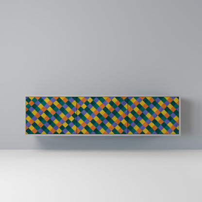 PAINTED SQUARES MIX 3-dörrars TV-bänk i grå finish