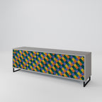 PAINTED SQUARES MIX 3-Door TV Stand in Grey Finish