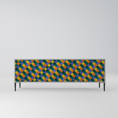 PAINTED SQUARES MIX 3-dörrars TV-bänk i grå finish