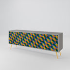 PAINTED SQUARES MIX 3-Door TV Stand in Grey Finish