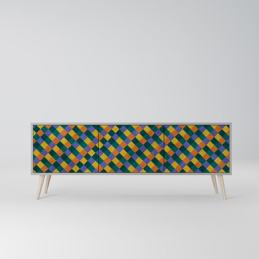 PAINTED SQUARES MIX 3-dörrars TV-bänk i grå finish