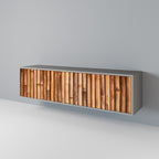 NATURAL WOOD 3-Door TV Stand in Grey Finish