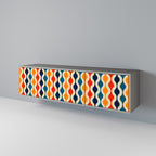 COLORFUL NOSTALGIA 3-Door TV Stand in Grey Finish