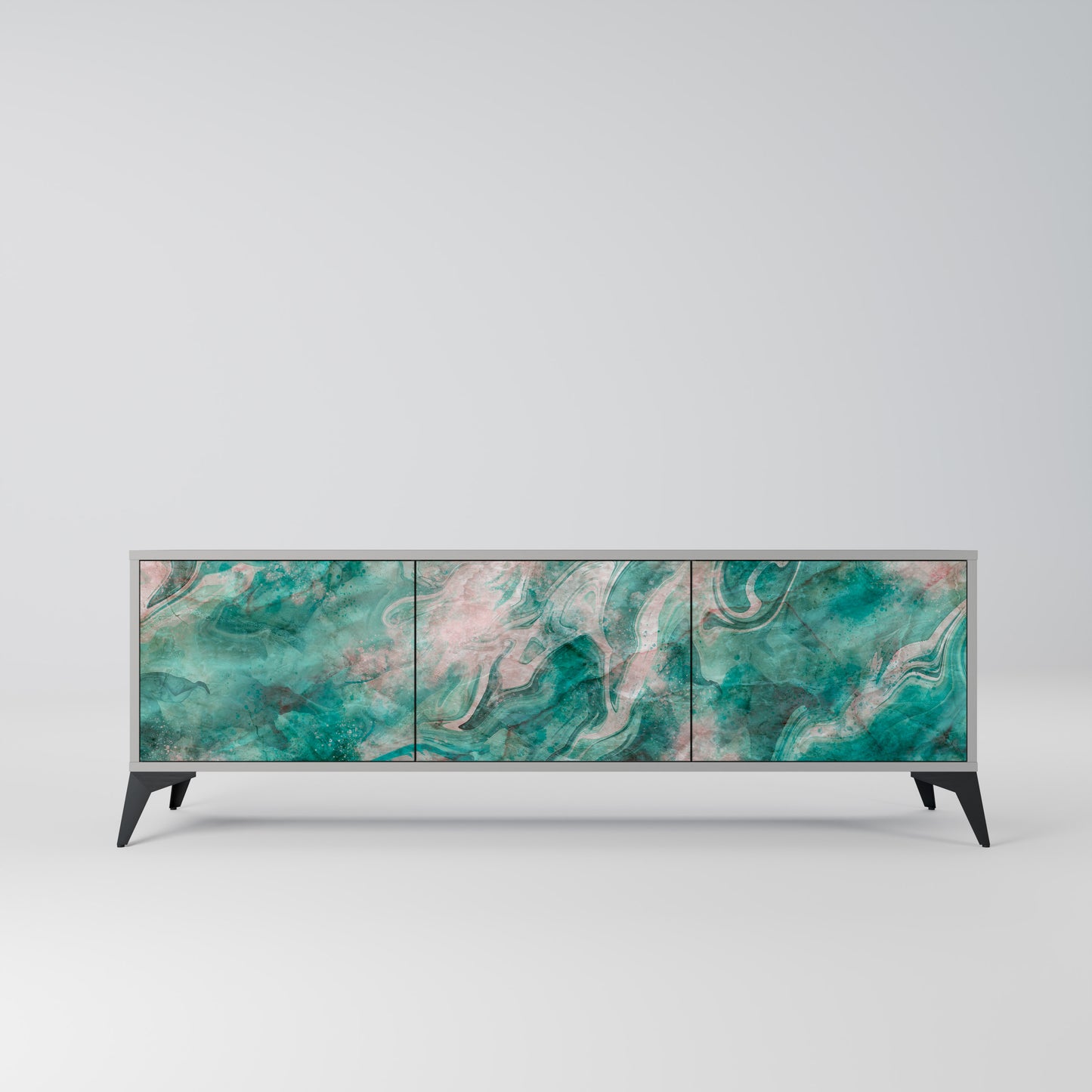 ABSTRACT ALCHEMY 3-Door TV Stand in Grey Finish