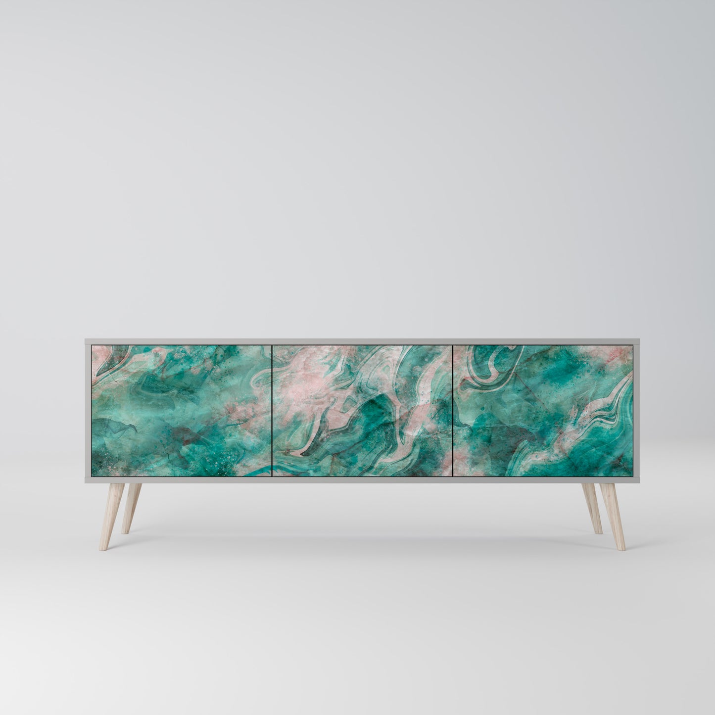ABSTRACT ALCHEMY 3-Door TV Stand in Grey Finish