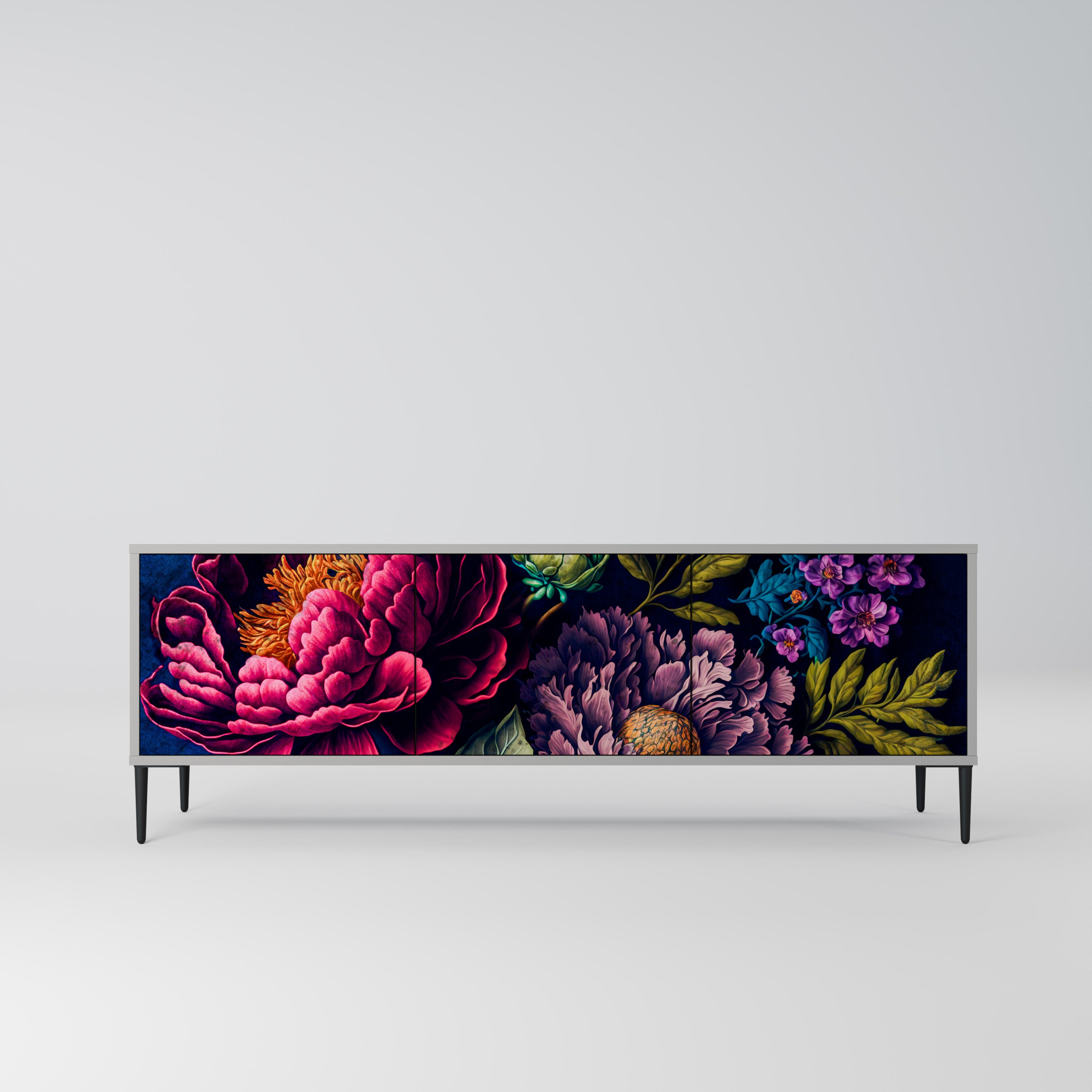 BLOOMING ELEGANCE 3-dörrars TV-bänk i grå finish