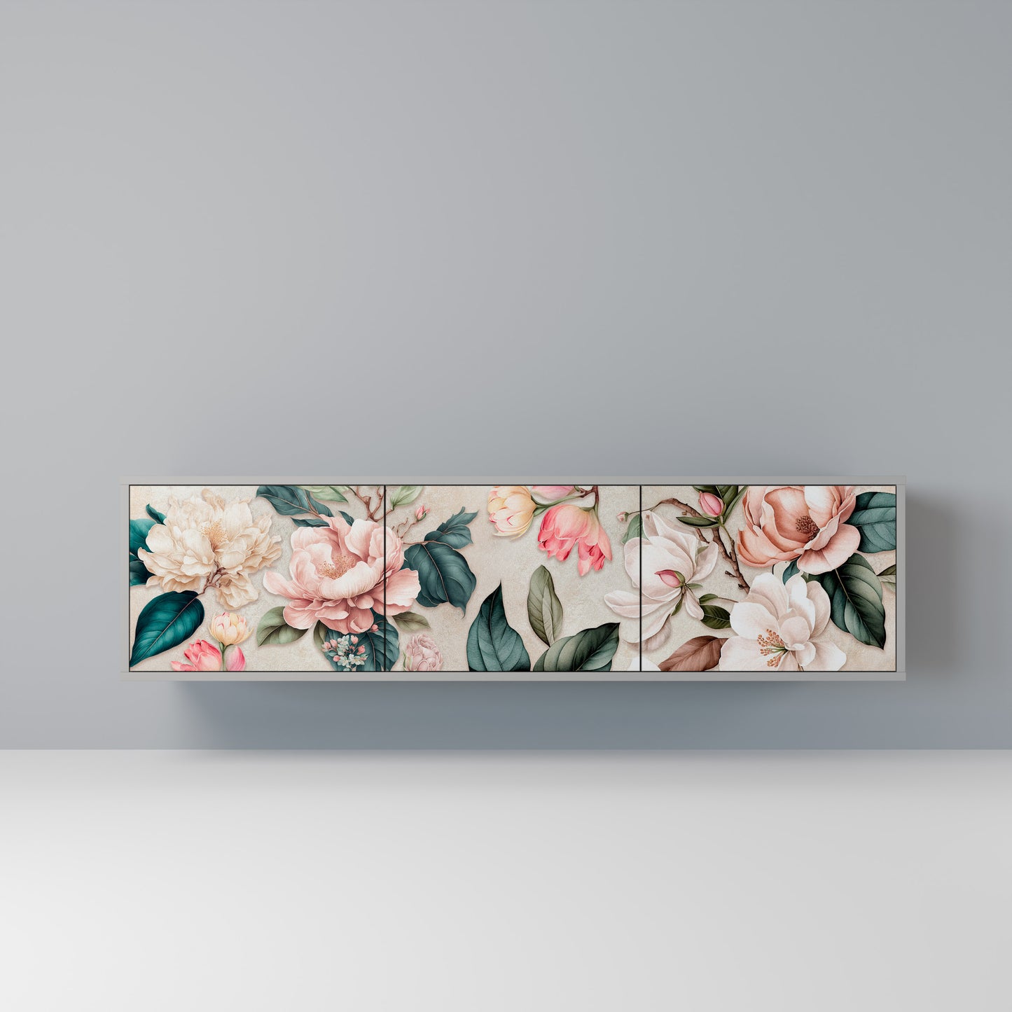 FLORAL GRACE 3-dörrars TV-bänk i grå finish