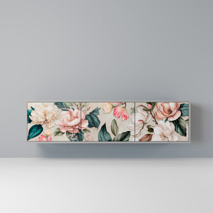 FLORAL GRACE 3-dörrars TV-bänk i grå finish