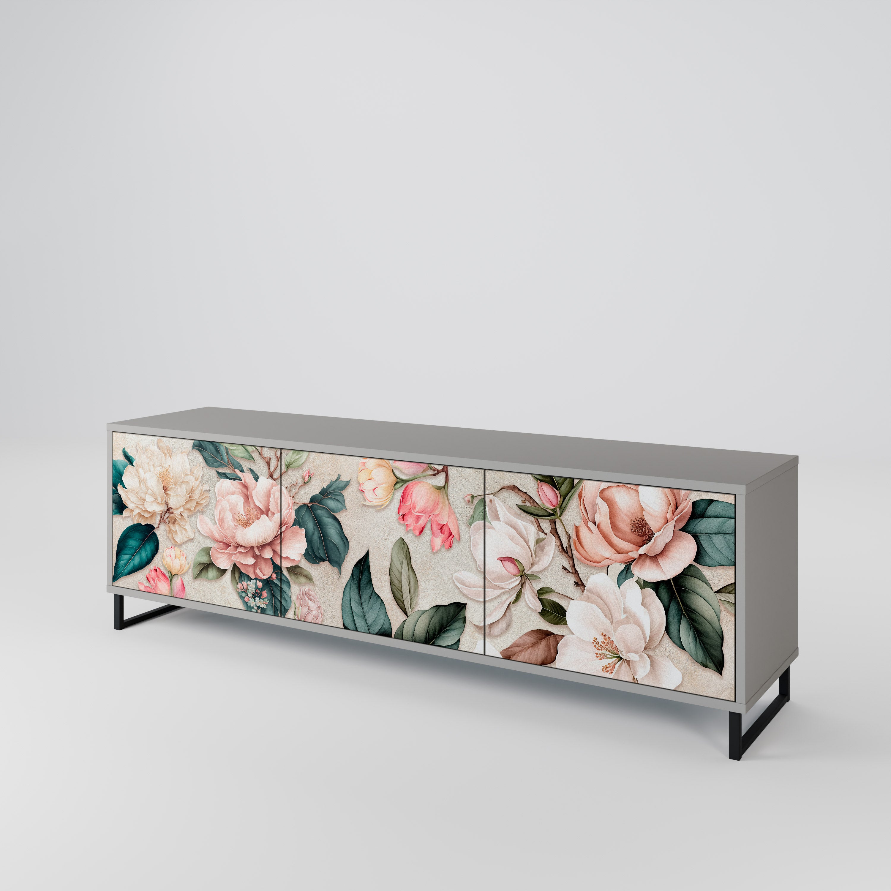 FLORAL GRACE 3-dörrars TV-bänk i grå finish
