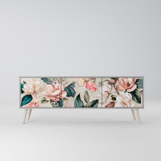 FLORAL GRACE 3-dörrars TV-bänk i grå finish