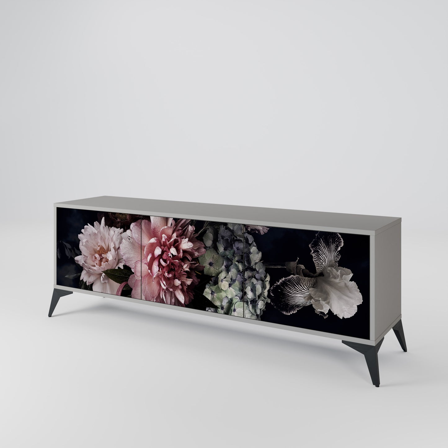 PURE BLOSSOM 3-dörrars TV-bänk i grå finish