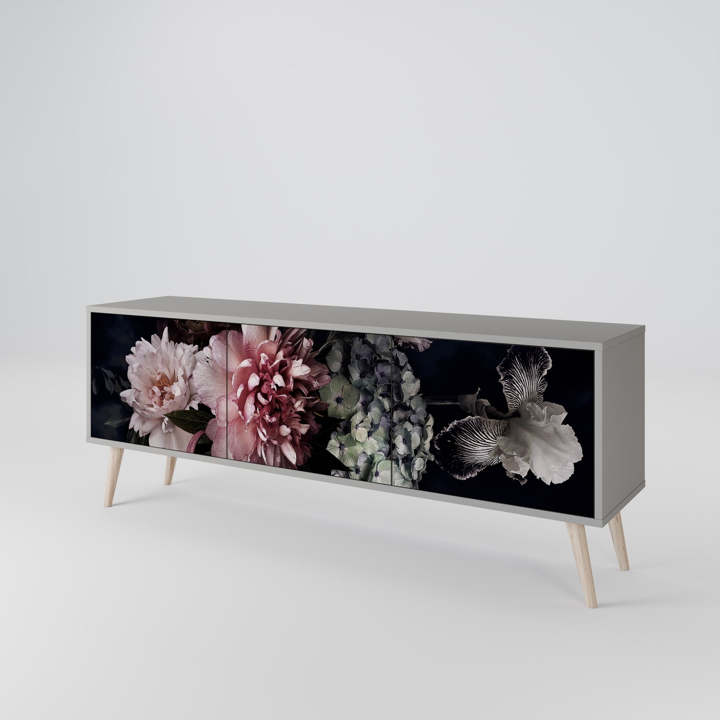 PURE BLOSSOM 3-dörrars TV-bänk i grå finish