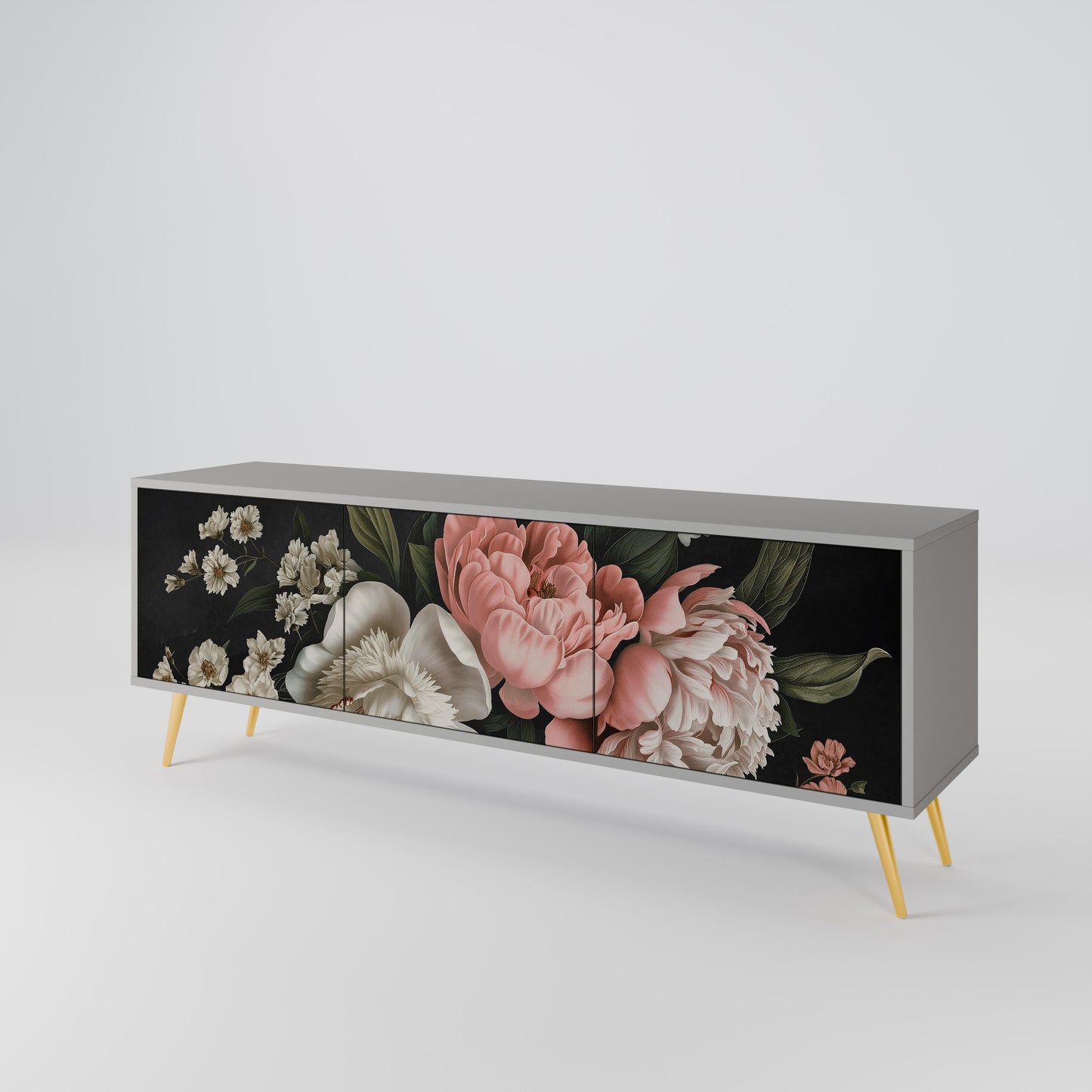 LUSH ELEGANCE 3-dörrars TV-bänk i grå finish