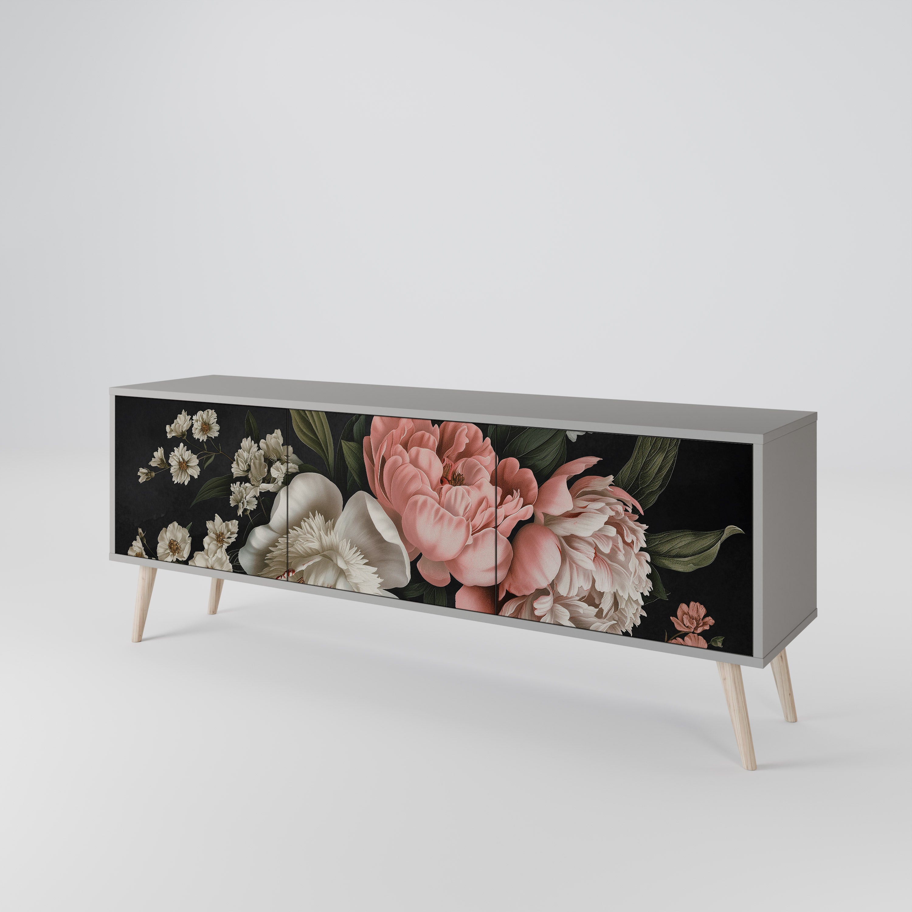 LUSH ELEGANCE 3-dörrars TV-bänk i grå finish