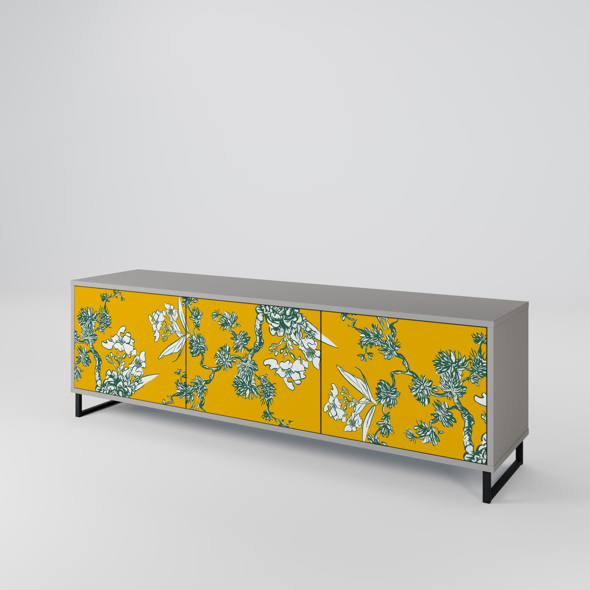 YELLOW CHINOISERIE TV-bänk med 3 dörrar