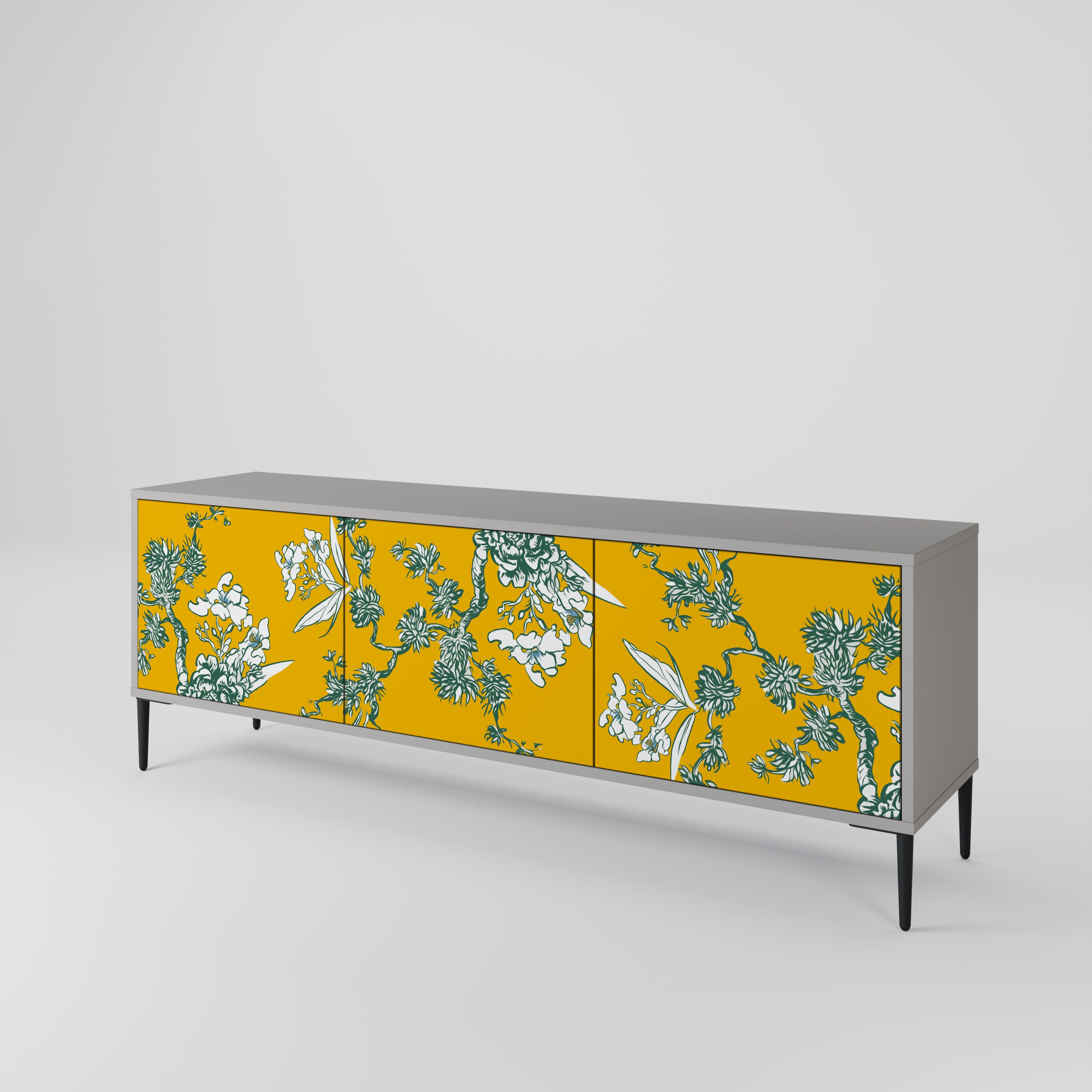 YELLOW CHINOISERIE 3-Door TV Cabinet