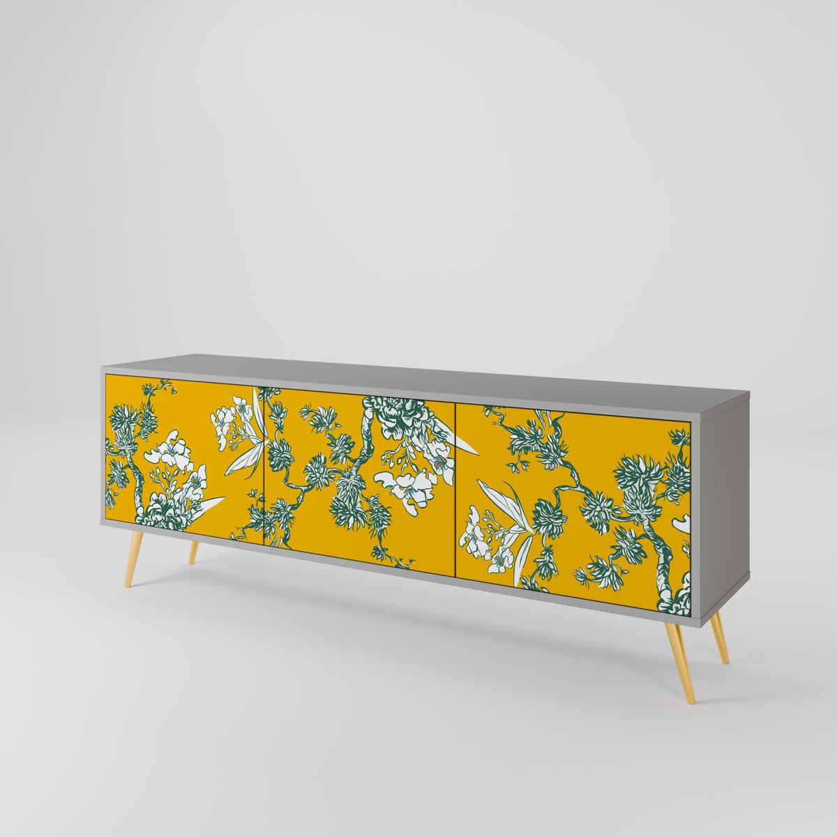 YELLOW CHINOISERIE TV-bänk med 3 dörrar
