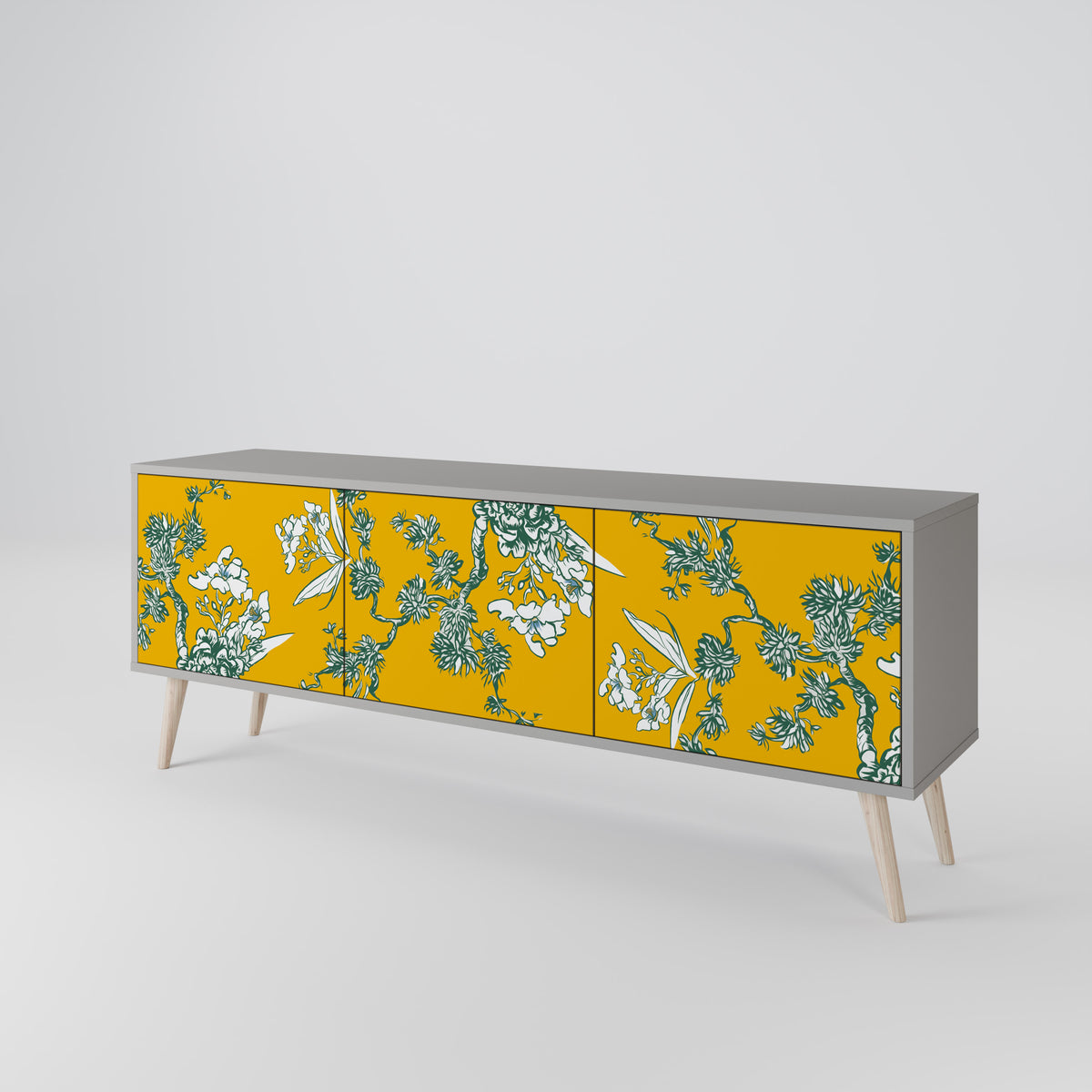 YELLOW CHINOISERIE TV-bänk med 3 dörrar