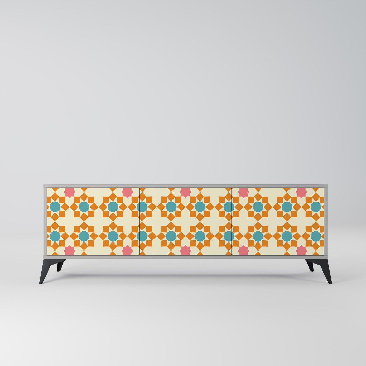 BLOMMAD DECOR 3-dörrars TV-bänk i grå finish