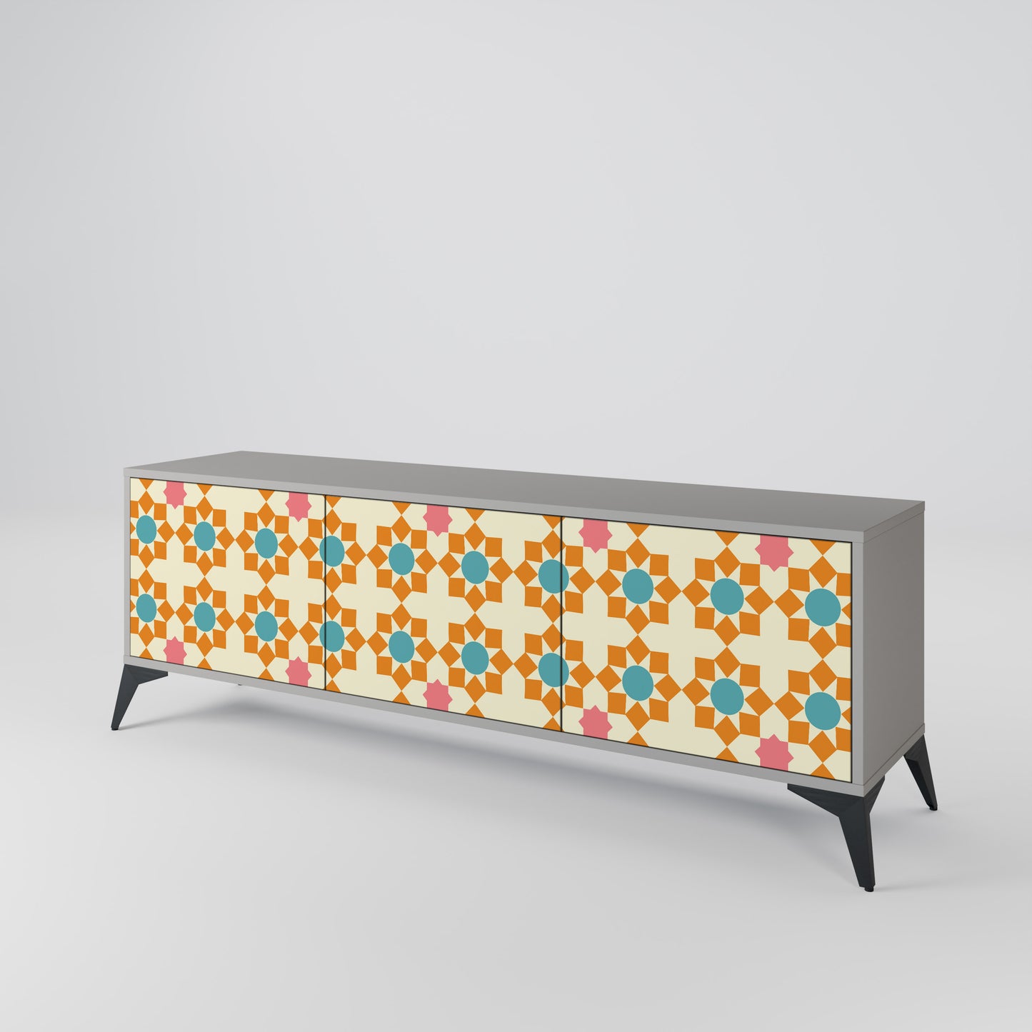 BLOMMAD DECOR 3-dörrars TV-bänk i grå finish