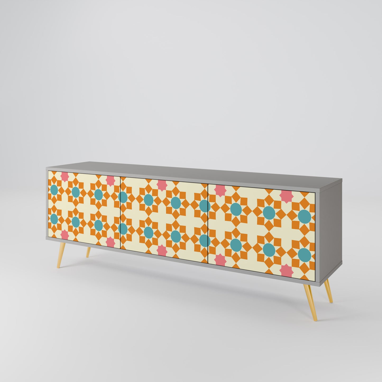 BLOMMAD DECOR 3-dörrars TV-bänk i grå finish