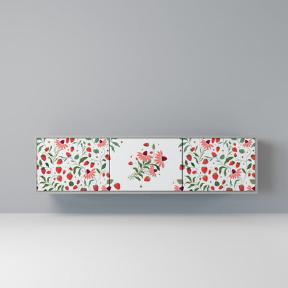 BLOMMOR OCH JORDGUBBAR 3-dörrars TV-bänk i grå finish