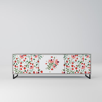 BLOMMOR OCH JORDGUBBAR 3-dörrars TV-bänk i grå finish