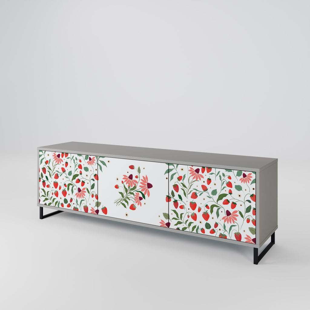 BLOMMOR OCH JORDGUBBAR 3-dörrars TV-bänk i grå finish