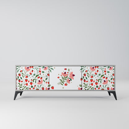 BLOMMOR OCH JORDGUBBAR 3-dörrars TV-bänk i grå finish