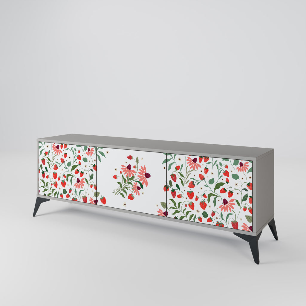 BLOMMOR OCH JORDGUBBAR 3-dörrars TV-bänk i grå finish