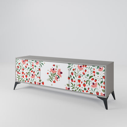 BLOMMOR OCH JORDGUBBAR 3-dörrars TV-bänk i grå finish