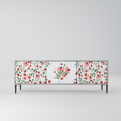 BLOMMOR OCH JORDGUBBAR 3-dörrars TV-bänk i grå finish