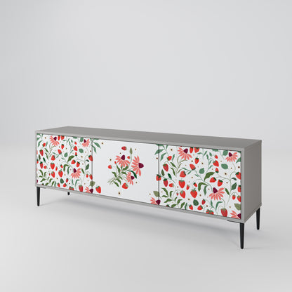 BLOMMOR OCH JORDGUBBAR 3-dörrars TV-bänk i grå finish