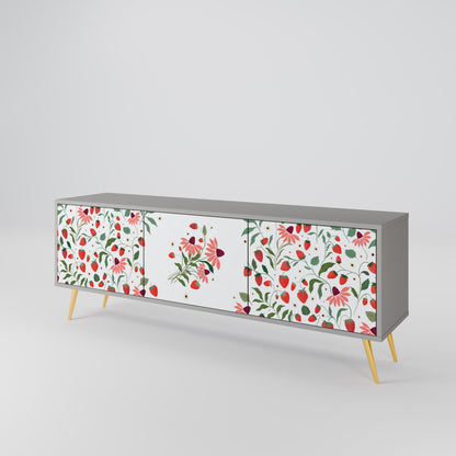 BLOMMOR OCH JORDGUBBAR 3-dörrars TV-bänk i grå finish