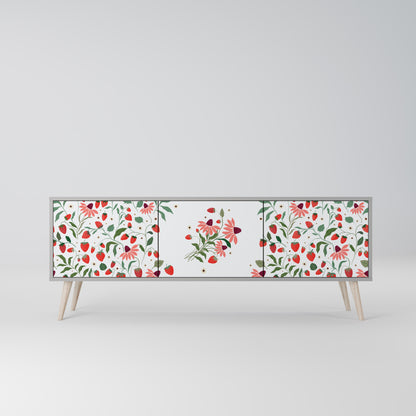 BLOMMOR OCH JORDGUBBAR 3-dörrars TV-bänk i grå finish
