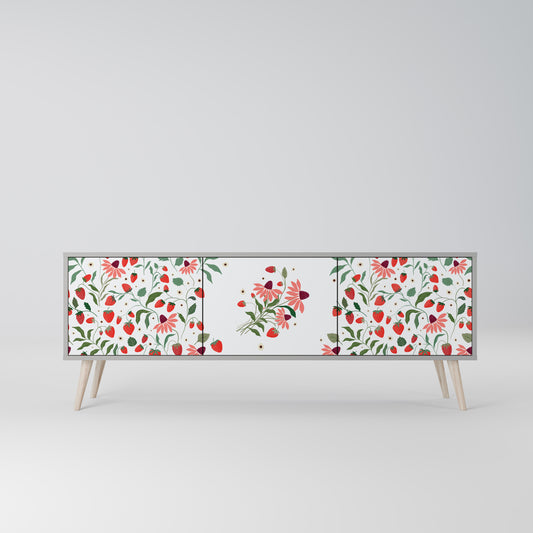 BLOMMOR OCH JORDGUBBAR 3-dörrars TV-bänk i grå finish