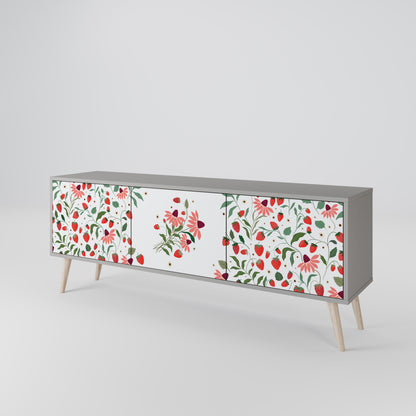 BLOMMOR OCH JORDGUBBAR 3-dörrars TV-bänk i grå finish