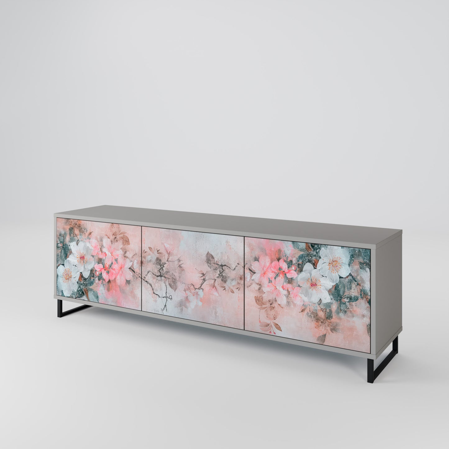 CHERRY BLOSSOM 3-dörrars TV-bänk i grå finish