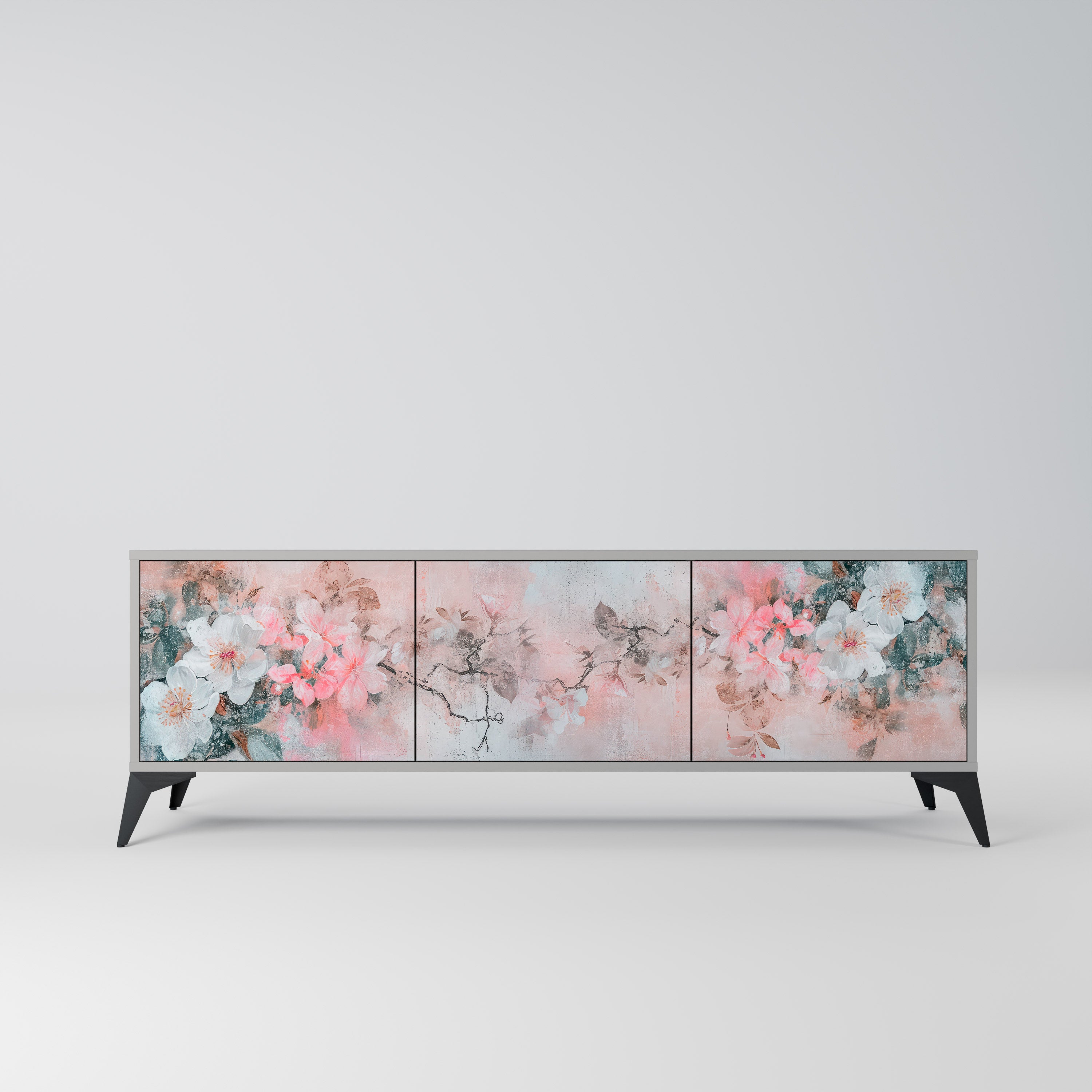 CHERRY BLOSSOM 3-dörrars TV-bänk i grå finish
